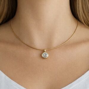 Lauren Scott 925 Sterling Silver Omega Necklace w Clear CZ Pendant 16 in long